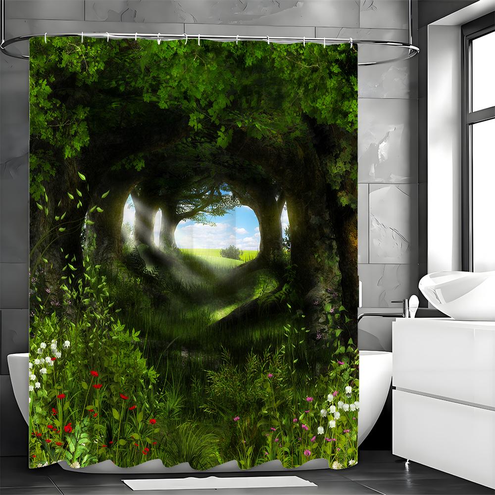 

Лес Дерево Зелень Зеленый Целебный Занавеска для душа, Декоративная занавеска для душа для ванной, Водонепроницаемая занавеска для душа с крючками 90*180cm