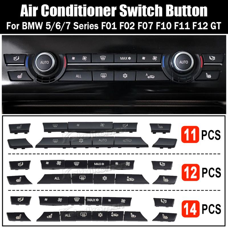 12/14pcs Car Dashboard Air Conditioner AC Button Heater Switch Cover For BMW 5 6 7 Series X5 X6 F10 F18 F06 F12 F01 F02 F15 F16