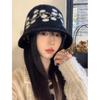 Retro Style Jacquard Knitted Bucket Hat Women's 2025 New Plush Hat, Ear Protection and Face Small Pullover Hat