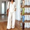 Women Casual V Neck Long Sleeve Top And Long Pants Two Piece Set
