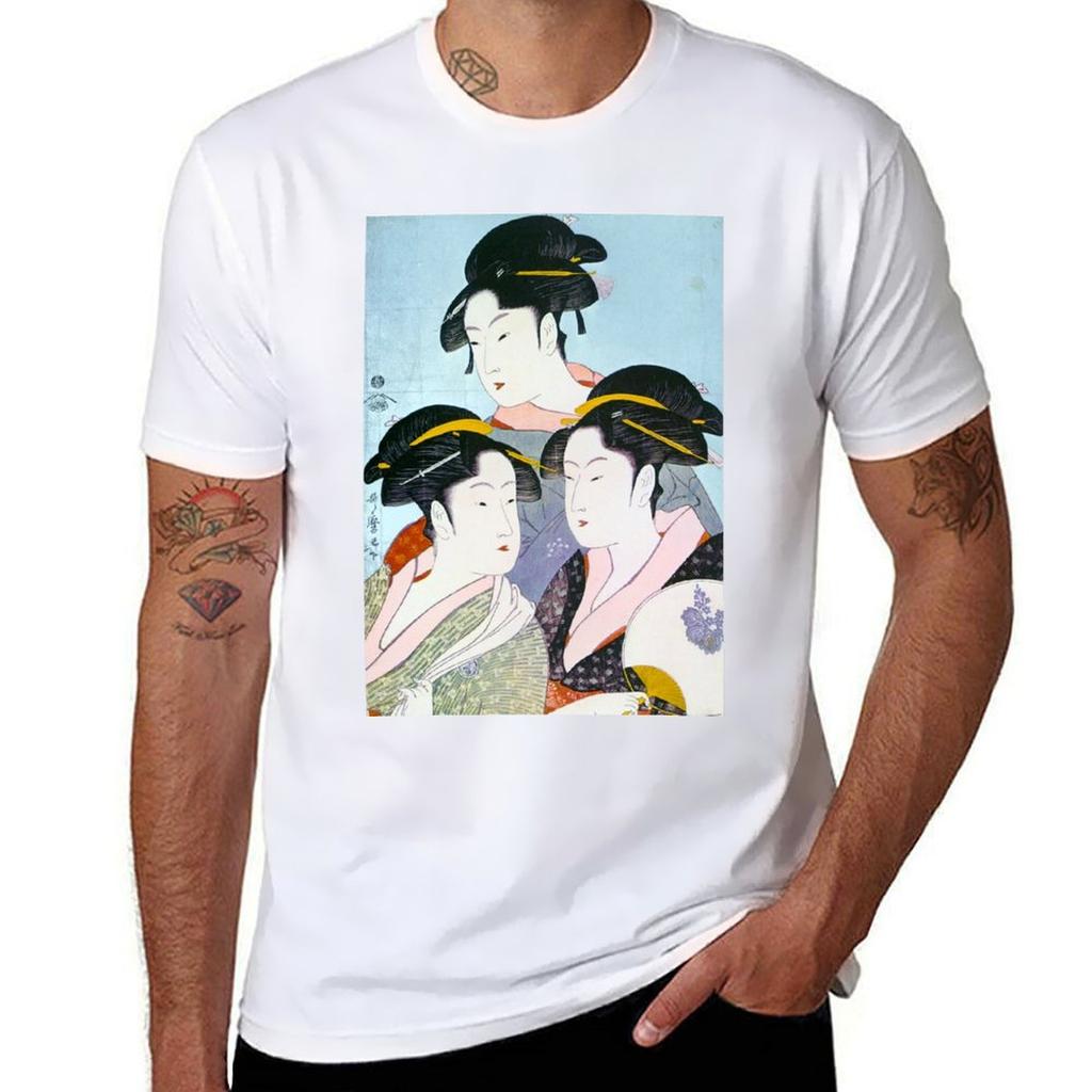 Kitagawa Utamaro Three Beauties Of The Present Day Tshirt Retro Style Print Casual Top Tshirt