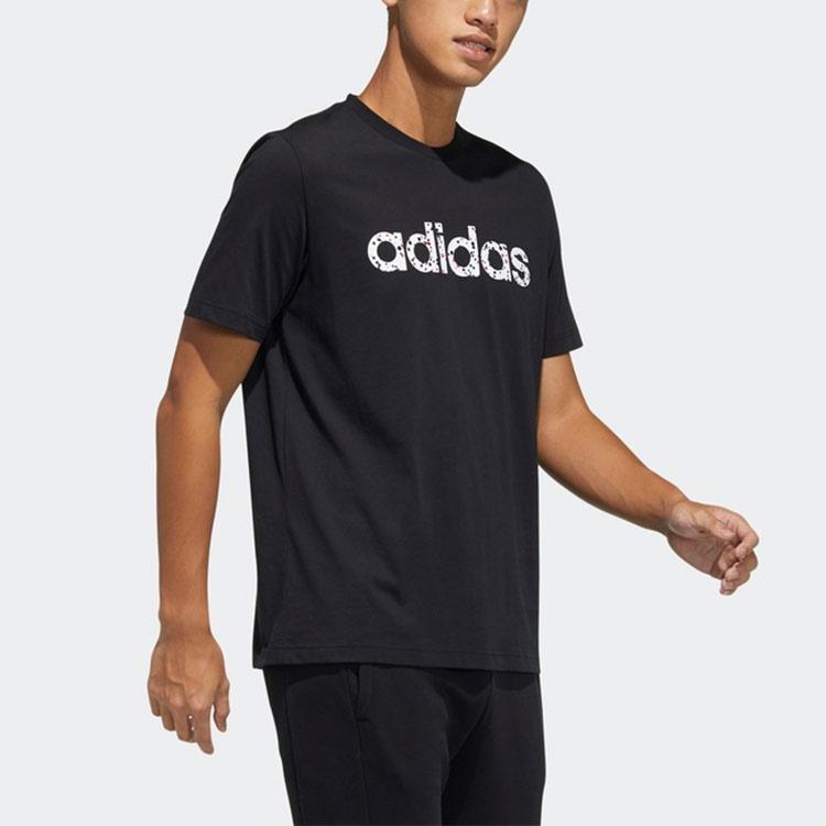 Adidas Neo Logo Print Sport Crew Neck T-Shirt Men Tops Black H45109