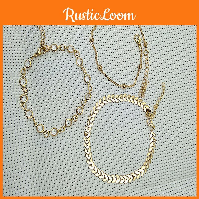 Elegant 3pcs Set Of Timeless Beach-inspired Fishbone Chain Crystal Zircon Anklets