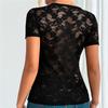 Spring Summer V-Neck Short Sleeve Lace Tshirt Woemen Solid Color Women's Slim Fit Thin Sexy Tshirt Elegant Semi Transparent Crop Tops