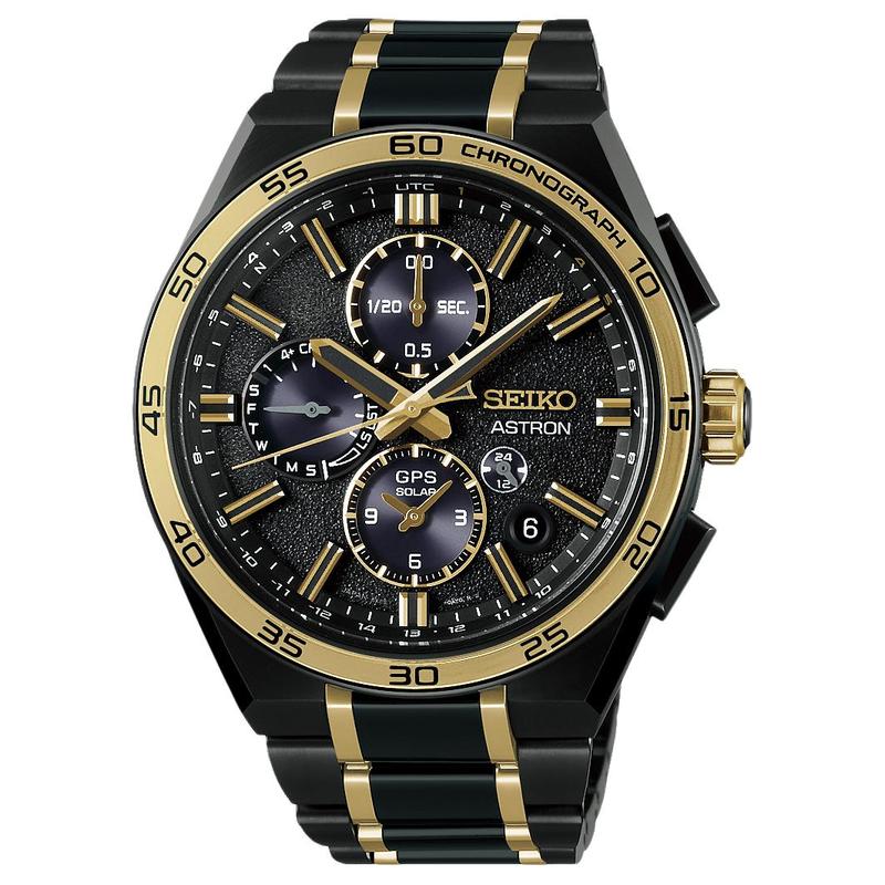 SEIKO Astron series 100 meters waterproof chronograph perpetual calendar dual time zone solar Quartz titanium strap 44.1mm men's watch black di SSH186