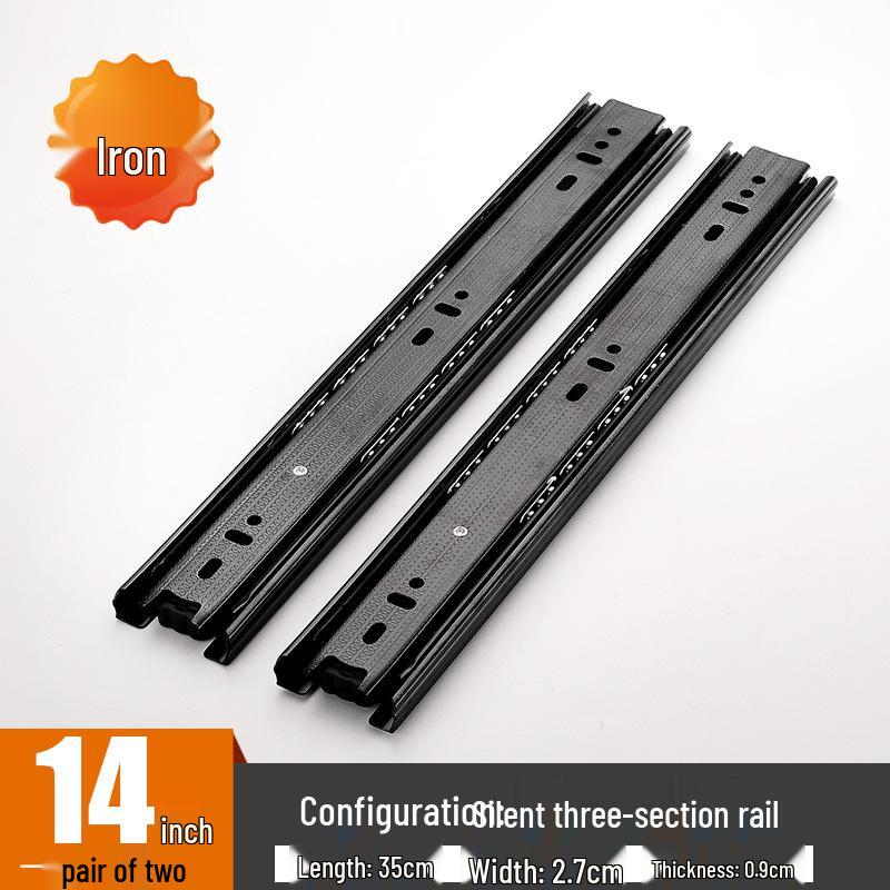Three-Section Silent Damping Drawer Slide for Computer Desk Keyboards, Cold Rolled Steel Track Rails.