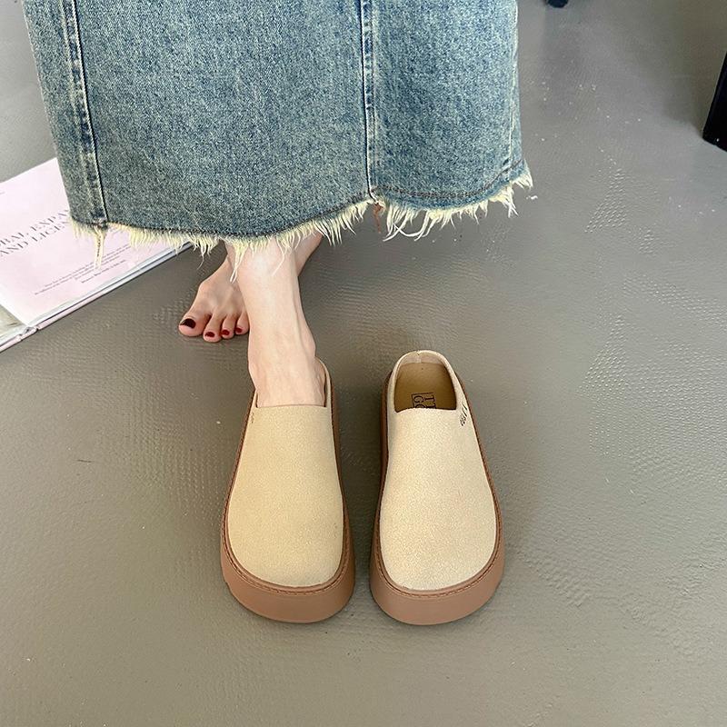 Retro dicksohlige Taschenkopf- und Halbschuhe für Damen Sommer- und Herbst-Neumodelle, bequeme und vielseitige Oberbekleidung, lässiger Einschlupf