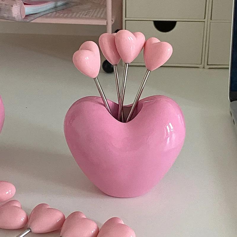 10PC Love Fruit Fork, Stainless Steel Creative Home Western Food Fork, Cake Fork, Cabbage Fork Set Children's Fork Tableware Set