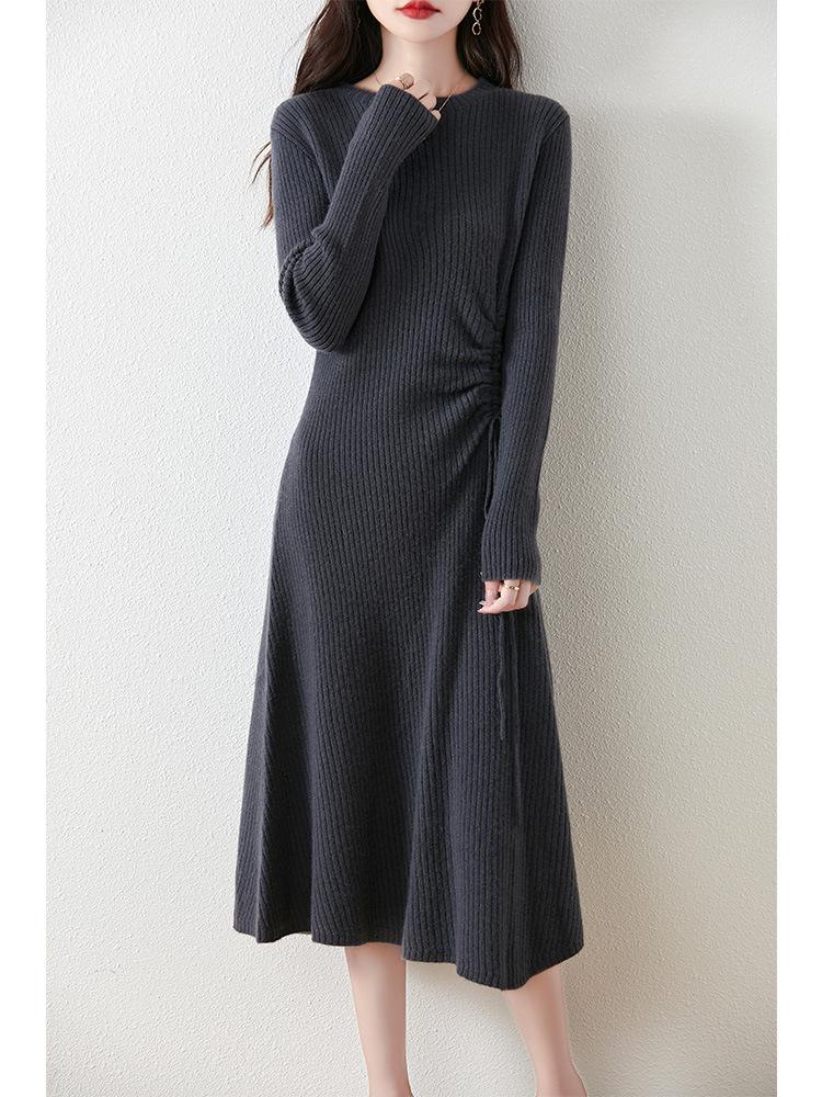 Women's Mid-length Slimming Wool Knitted Dress – Autumn & Winter Over-the-Knee Design