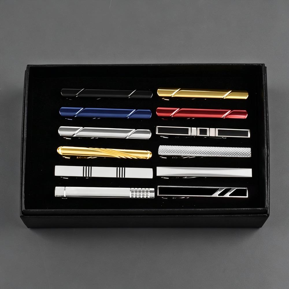 12-Piece Stylish Tie Clip Set: Fashionable Stripes & Plaids for Shirts and Suits