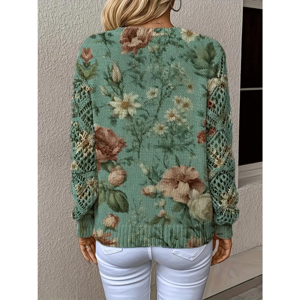 Elegant Autumn and Winter, Bohemian, Western-style Versatile Pullover V-neck Long Sleeved Women's Top, Trendy Women's Knitted Sweater