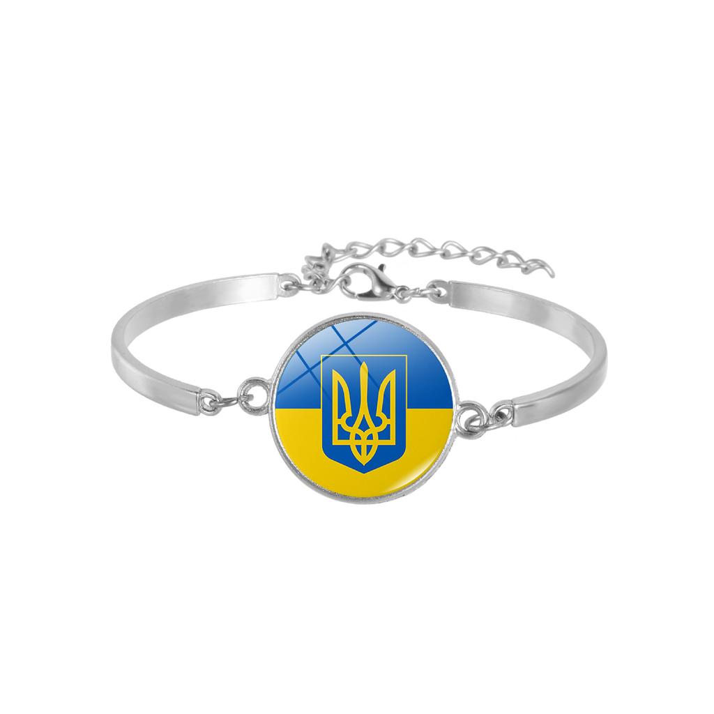 Ukraine Trident Blue Yellow Alloy Bracelet, National Style Memorial Jewelry