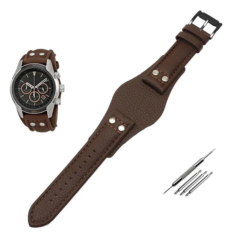 22mm Genuine Leather Watchband For Fossil CH2592 CH2564 CH2565 CH2891CH3051 wristband  men s tray strap with rivet style 22mm