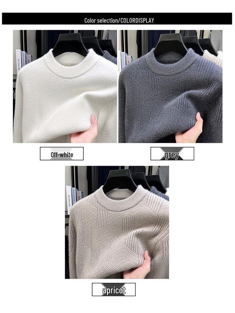 Pulover cu guler rotund din velur de zibelină, tricotat, fleece, top cu model jacard pentru bărbați