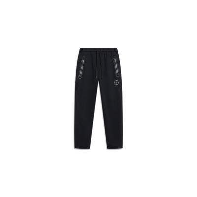 Li Ning Wade Series Einfarbig Kordelzug Seitlicher Reißverschlusstasche Gestrickte Sporthose Herren Unterteile Schwarz AKLT135-1