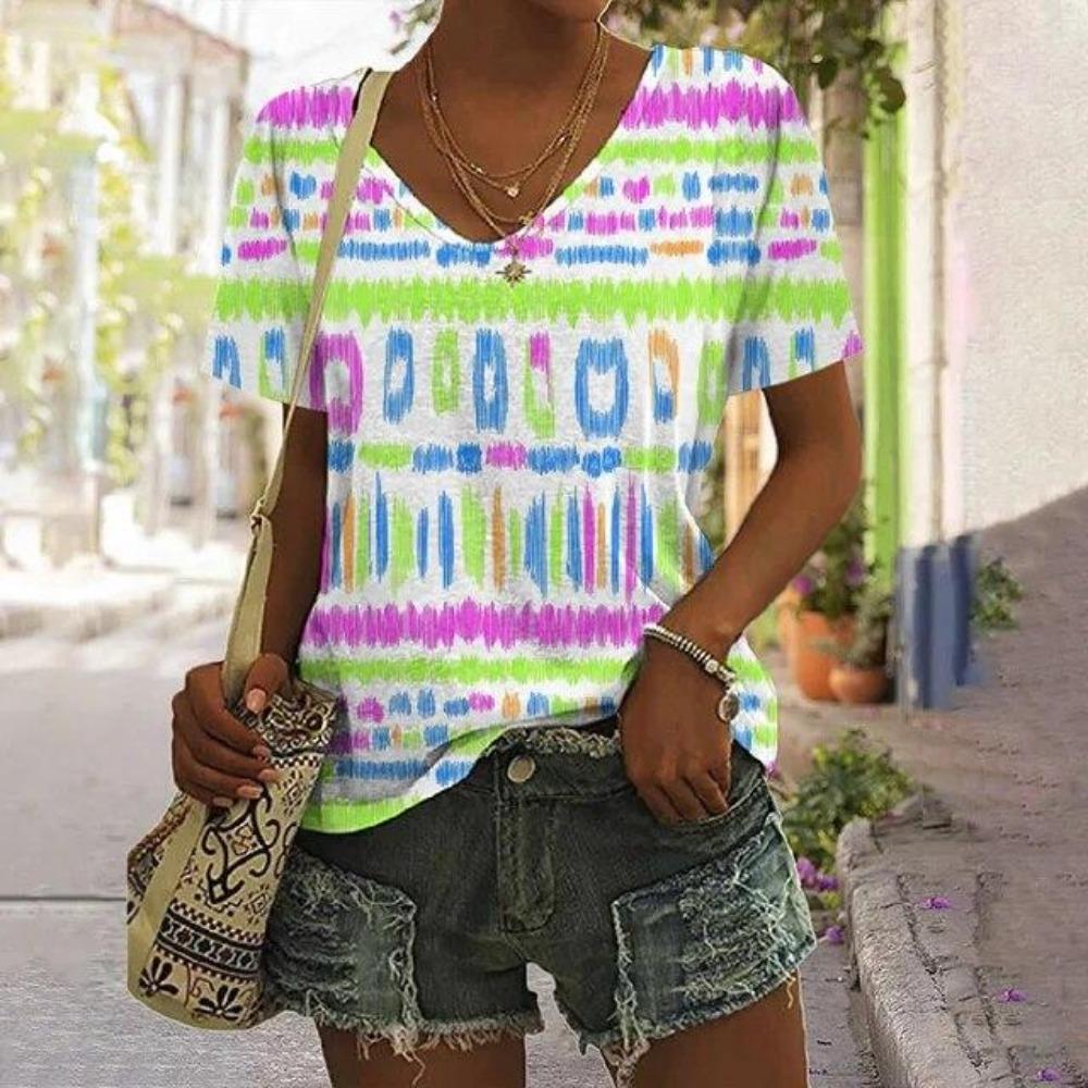 Camisetas Vintage Tie Dye de Verano Estampado 3D Moda Mujer Cuello en V Manga Corta Camiseta Y2K Camisetas Casuales Harajuku Tops Ropa Femenina