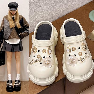 Pisando em merda sentindo buraco sapatos femininos verão solas grossas aumentam a altura baotou moda vestir novo praia solas macias chinelos frescos