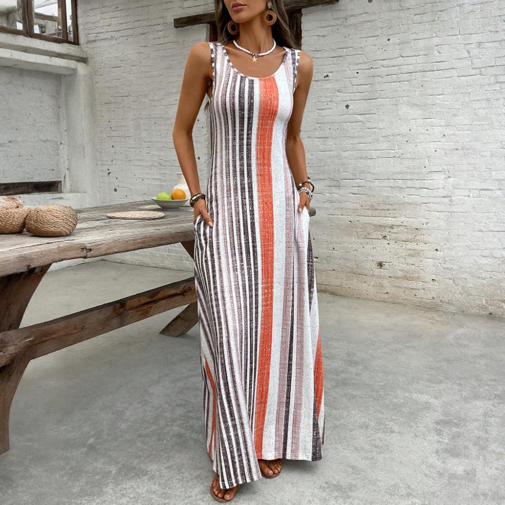 Women's Dress Casual Flowy Dresses R-neck Vocation Boho Beach Sundress