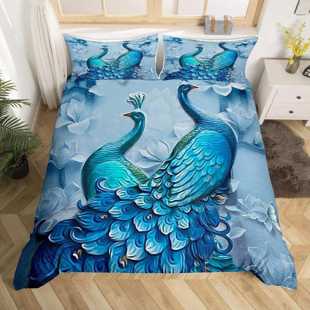 Peacock Comforter Cover Bohemian Duvet Cover Set Exotic Birds Animals Bedding Set Feather Floral Fresh Natural Bedspreads Cover