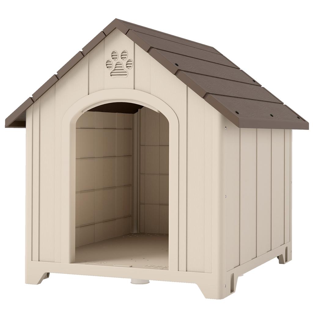 Hundehütte Wetterfeste Hundehütte 88 x 79 x 89 cm Erhöhte Hundehütte mit aufklappbarem Bitumendach, Bodenanker