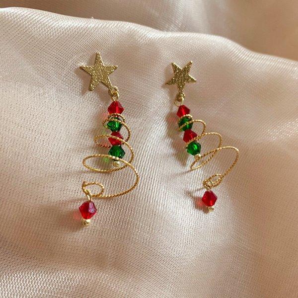 New Design Sweet Pink Christmas Tree Earrings for Women Light Luxury Sparkling Zircon Dangle Earring Xmas Holiday Party Jewelry