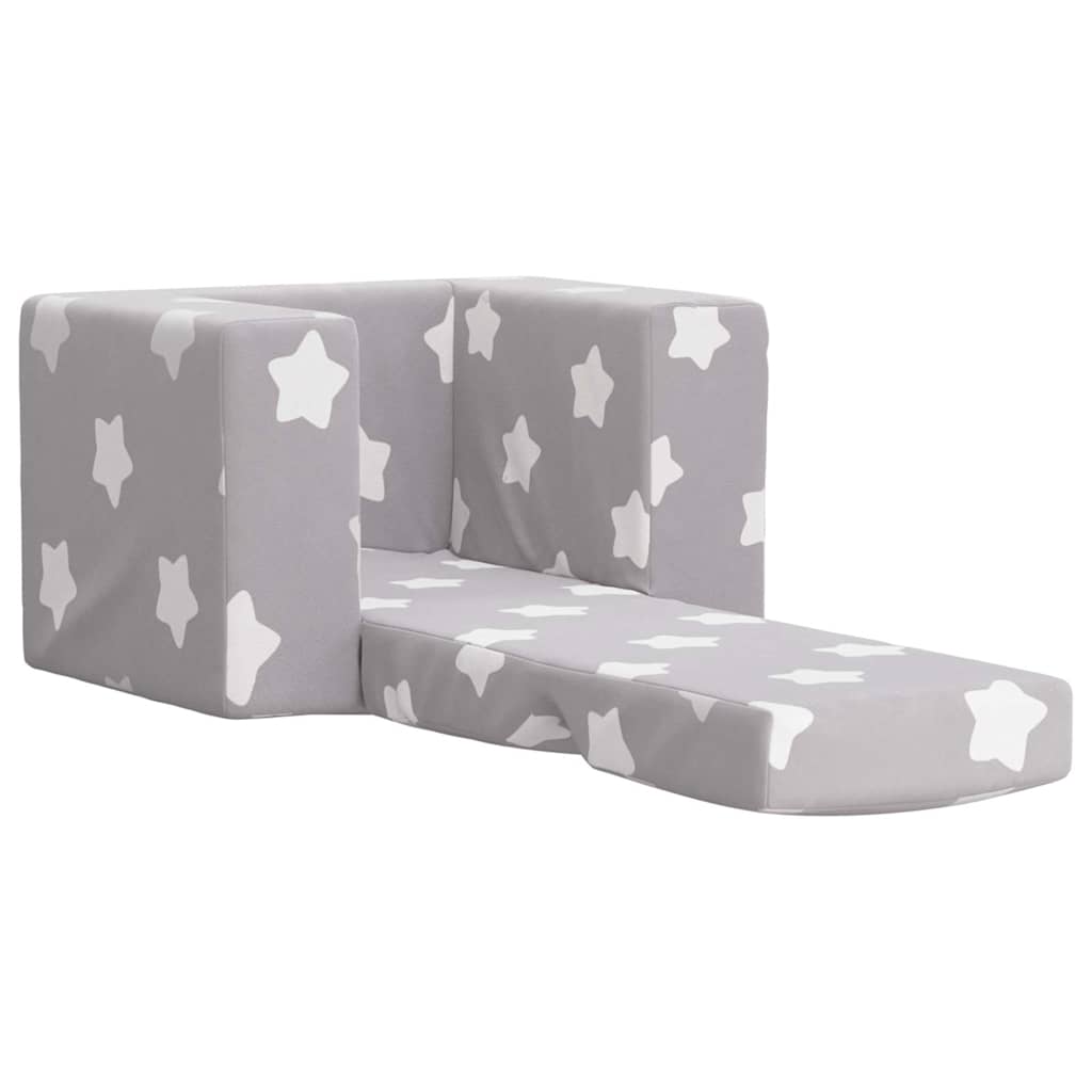 Children's Sofa, Fold-out, Grey with Stars, Soft Plush