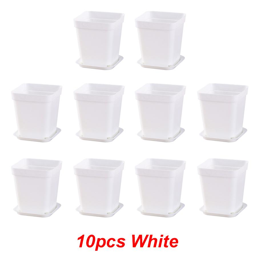 10pcs 7x7cm Plastic Square Flower Pot with Cover Garden Balcony Office Desktop Flower Pot Plant Growing Container
