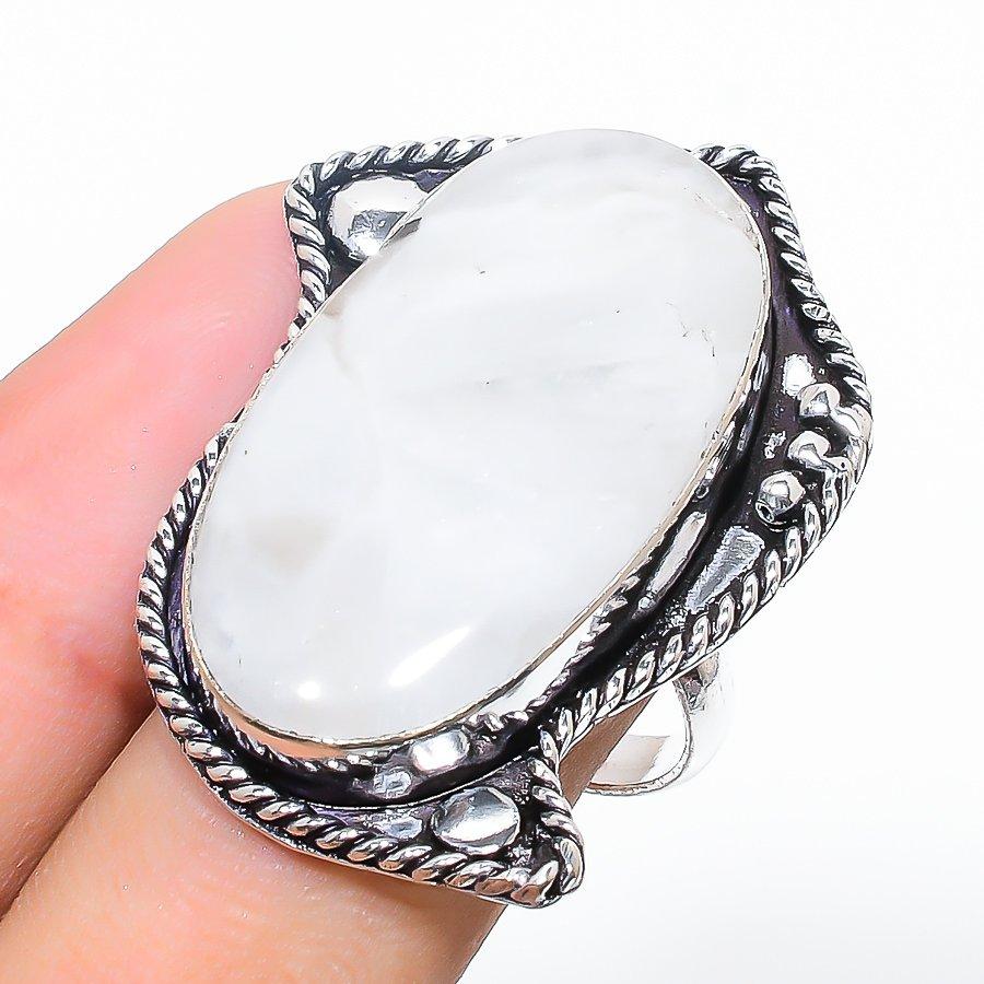 

Кольцо из стерлингового серебра 925 пробы с натуральным радужным лунным камнем, размер 7,5 O2i69