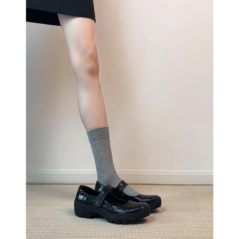 

Вымытая коровья кожа~ натуральная кожа ретро толстая подошва увеличивающая рост см липучка мелкий вырез одинарные туфли женские туфли Мэри Джейн маленькие кожаные туфли 40