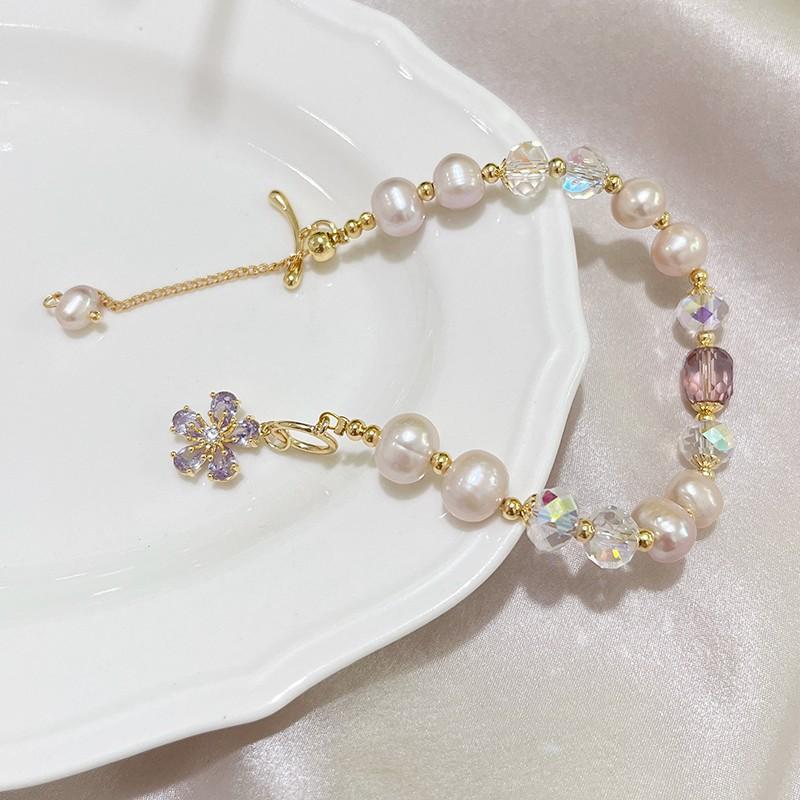 Hot Sell Elegant Natural Freshwater Pearl Shiny CZ Zircon Flower 14K Gold Filled Female Bracelet  For Women 2025 Gifts