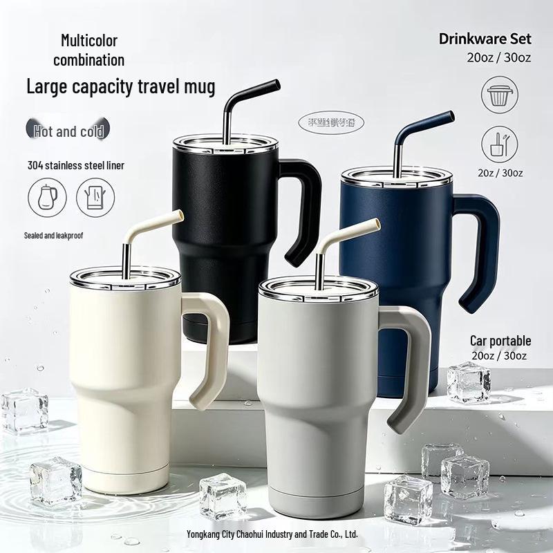 304 Stainless Steel Car Thermos Cup with Handle - Large Capacity, Cold Insulation, Outdoor Vehicle Ice Buster