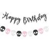 Pink Skull Halloween Happy Birthday Banner for Girl Glitter Skull Garland Banners for Pink Halloween Birthday Party Decorations