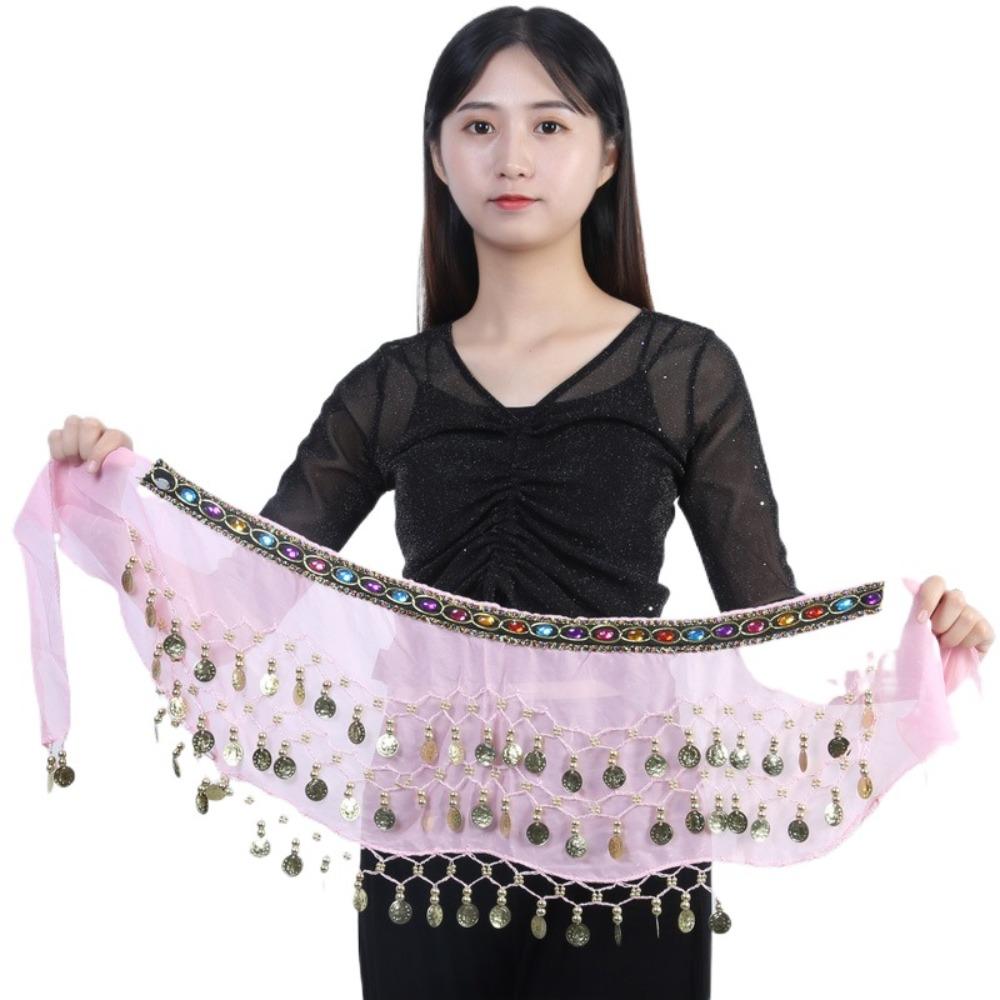 

Блестящий шарф на бедрах Аксессуары для танца живота Костюмы для танца живота Пояс для танца живота Выступление розовый