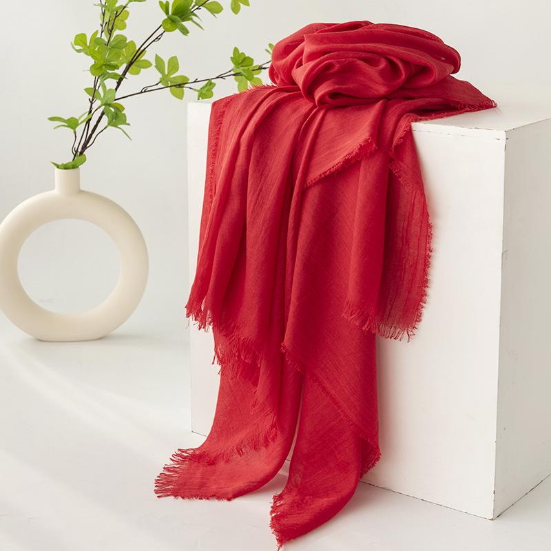 Spring & Summer Lightweight Sunscreen Shawl: Imitation Cotton-Linen, High-End Silk Gauze Scarf, Solid Color for Women