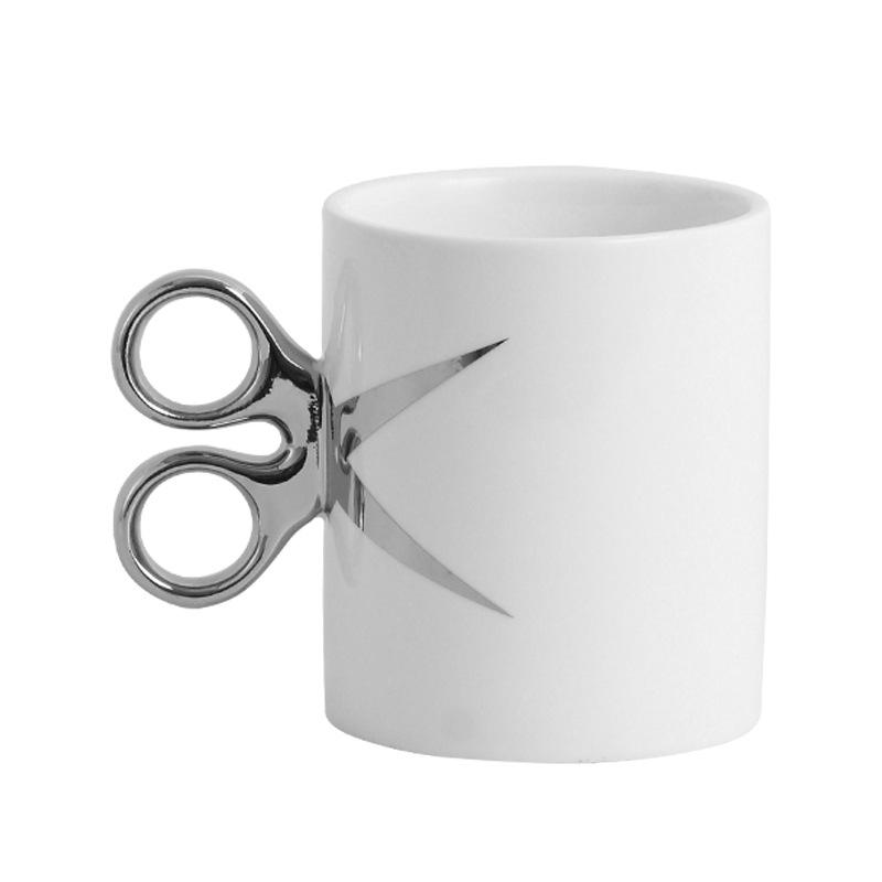 Electroplated Ceramic Coffee Cup Scissor Handle Modeling Ceramic Mug Afternoon Camellia Flower Tea Cup Home Breakfast Milk Mug