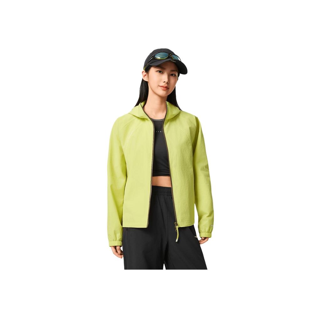 Li-Ning Comfortable Casual Minimalist Solid Color Sports Hooded Zipper Windbreaker Women Outerwear Yellow Fluorescent-Green AFDVE68-9