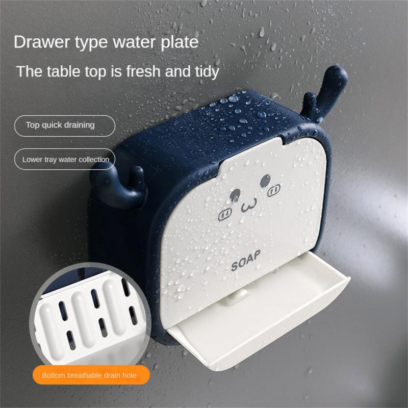 Soap Holder Abs Paste Wall-mounted Drain Punch-free Storage Rack Storage Disk For Bathroom Soap Container Box Creative Soap Dish