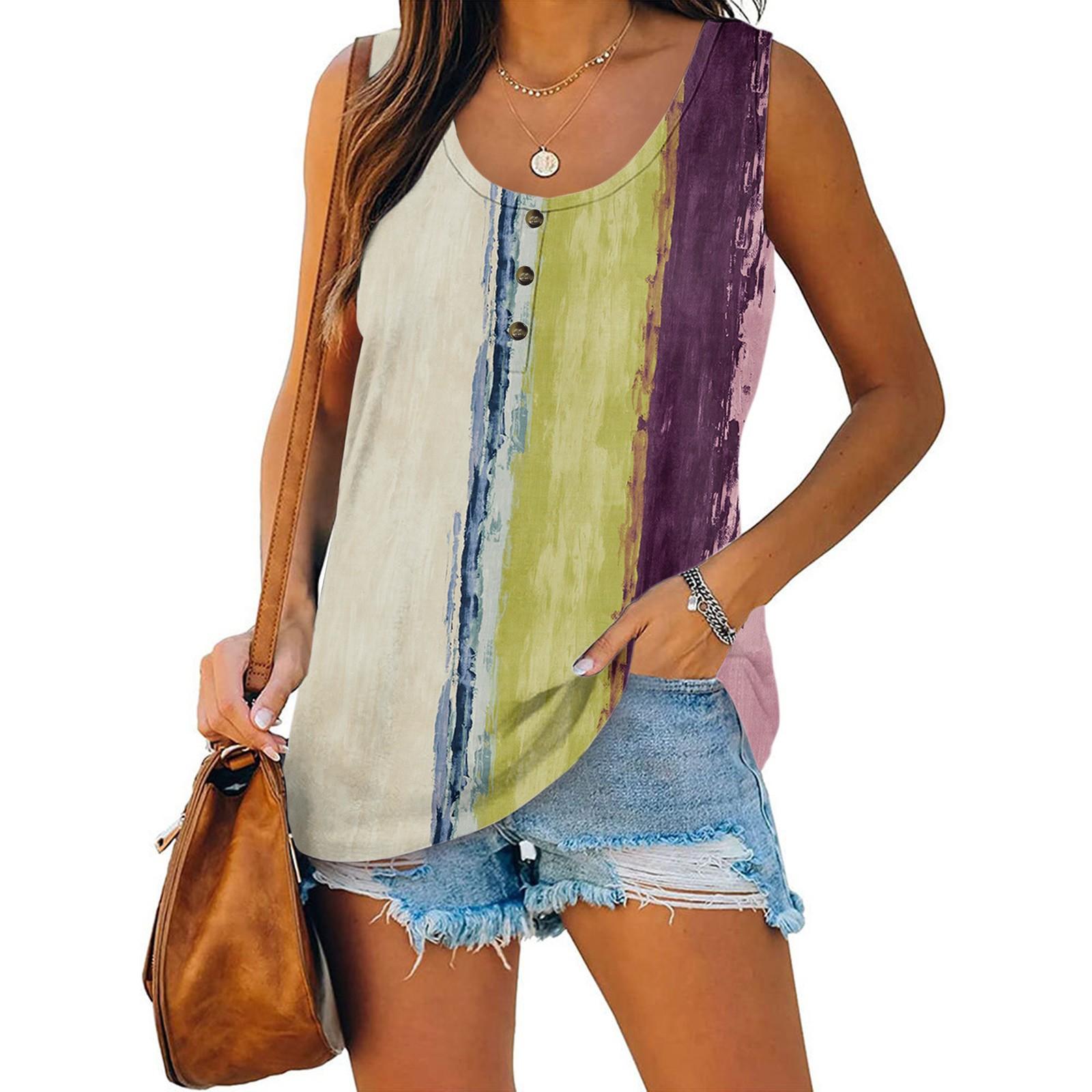 

Женская летняя повседневная футболка без рукавов с цветочным принтом и круглым вырезом, топы, блузка S зелёный