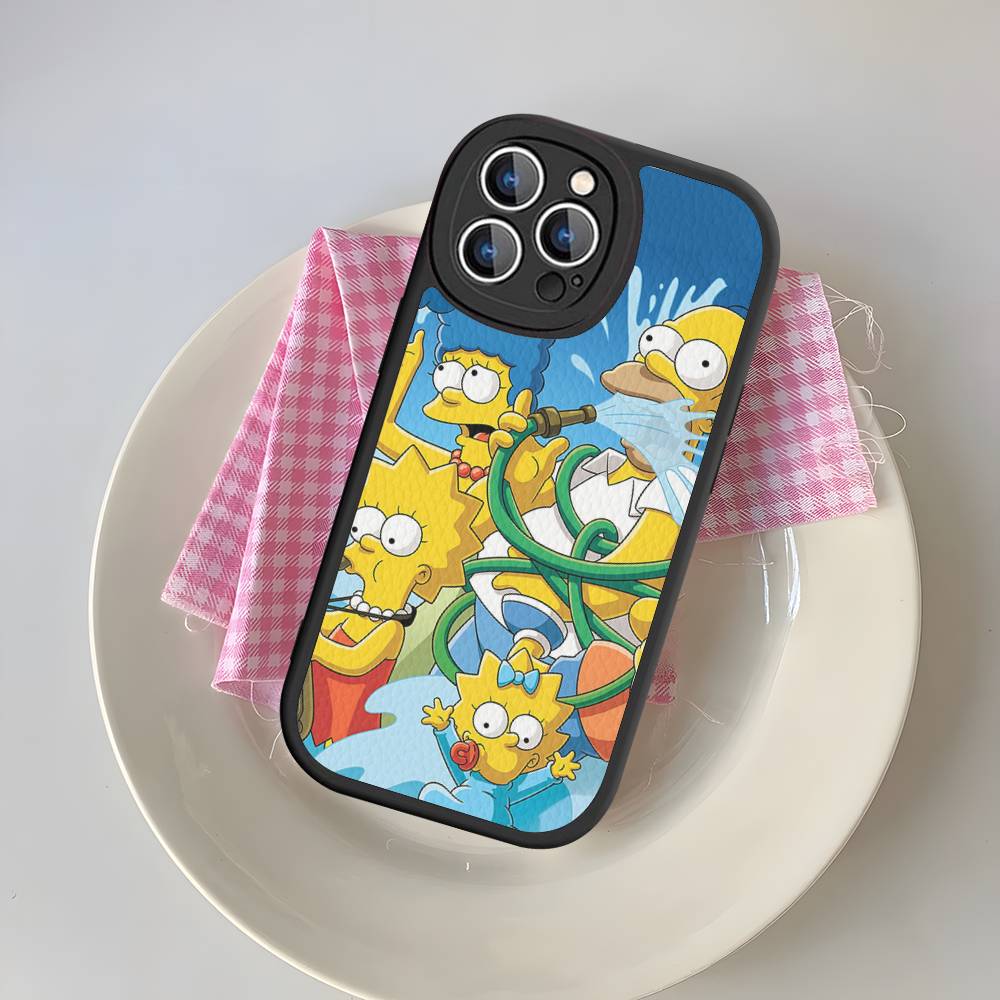 Vtipný kreslený S-Simpsons kryt na telefon pro iPhone 16 15 14 13 Pro Max 11 12 Plus Kožený silikonový obal