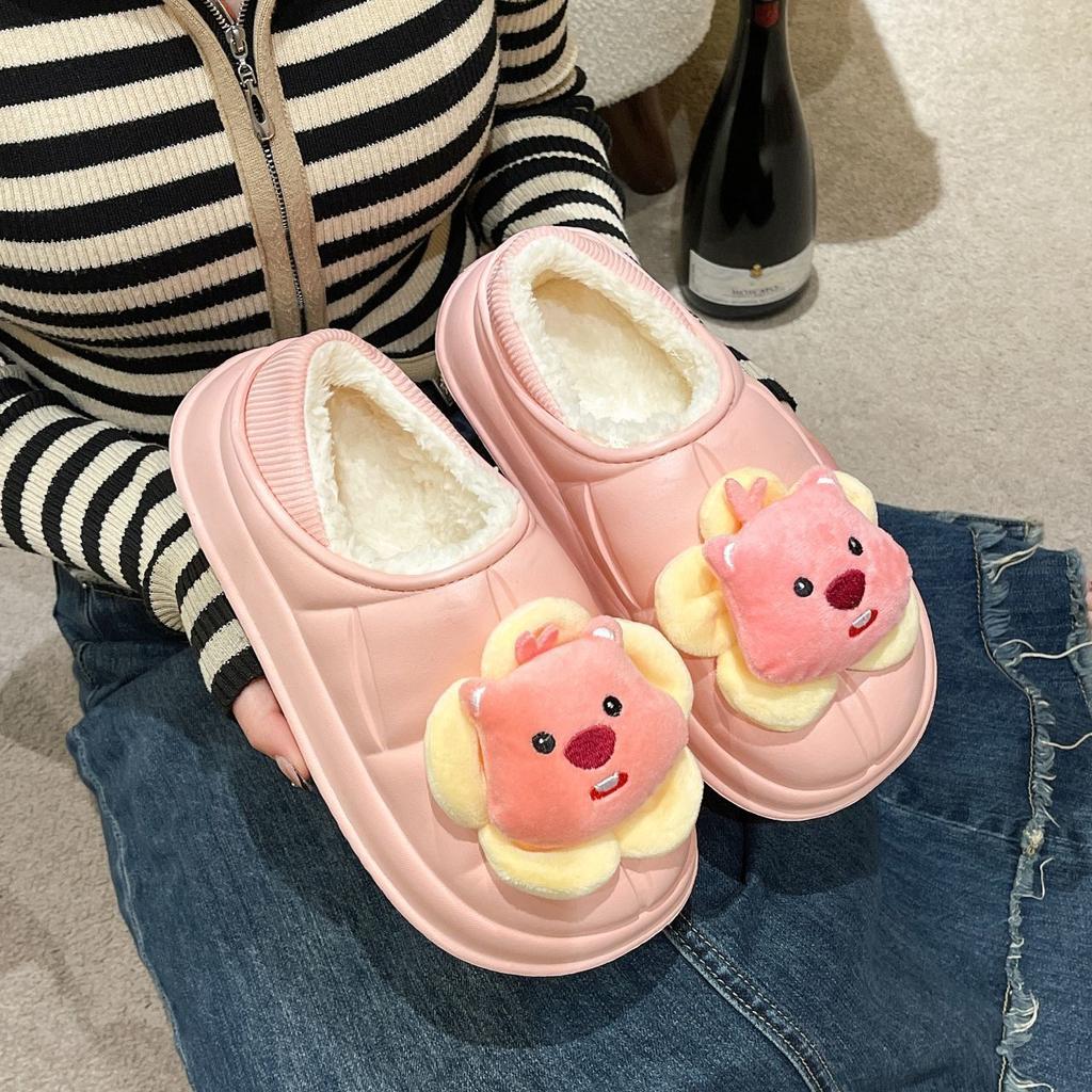 Cute cartoon nest shoes 2025 autumn and winter new root cotton shoes thick sole comfortable velvet outer cotton slippers women