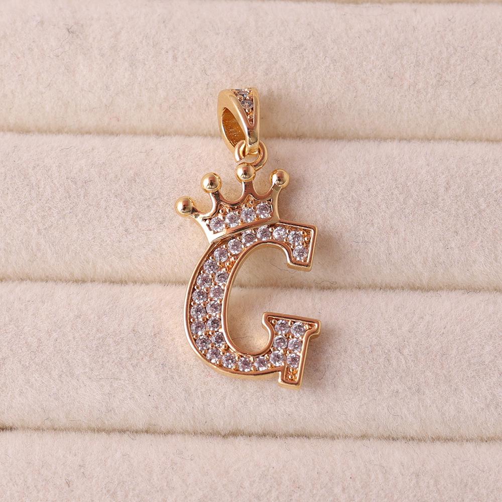 Gold-Plated Crown Rhinestone Letter Pendant Necklace