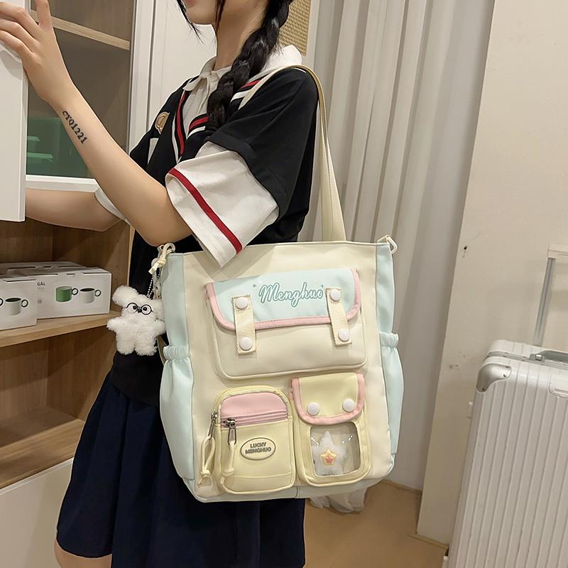 Colorblock Umhängetasche Damen College-Stil Schultertasche Junior High School Schülerinnen Große Kapazität Tragetasche