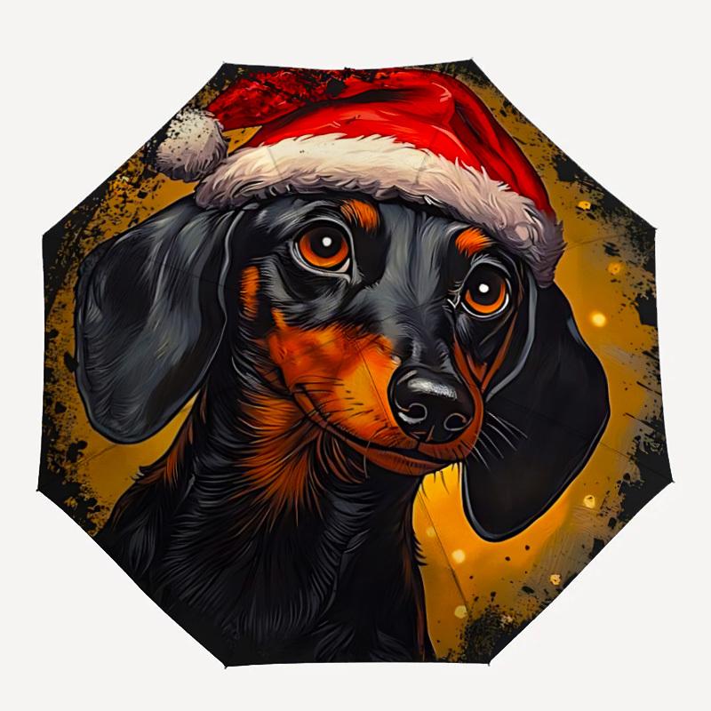 1pc Christmas Dachshund Automatic Folding Umbrella - Portable Collapsible Design, 8-Rib Iron Frame, Durable Fabric yy251125153
