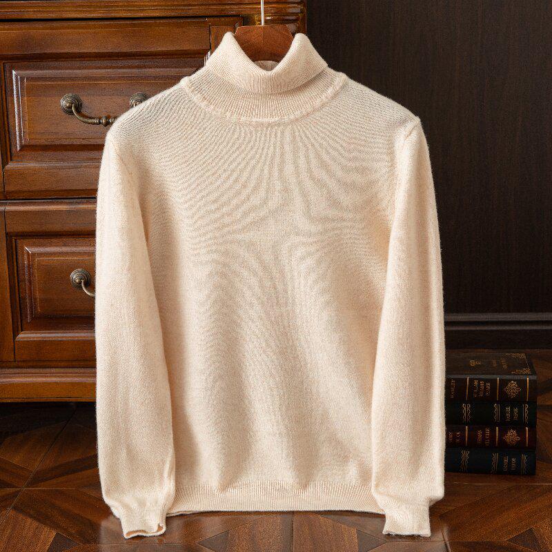 Men's Round Neck Pure Wool Pullover Sweater – Solid Color Knit Base Layer