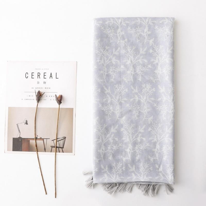 Scarf Silk Scarf Plain and Elegant Light Color Intellectual Printing Soft Sunscreen Thin Fringed Shawl Women