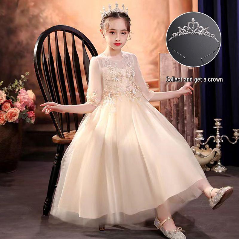 Girls' Princess Dresses: Medium/Large Fluffy Tulle Skirts for Piano Performances, Formal Gowns, and Winter Wear