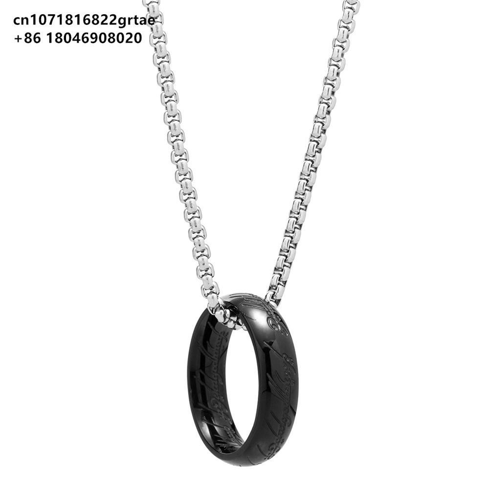 Lord of the one Rings thick chain advanced pearl chain movie with the same necklace ring hip-hop 3D carving inside and outside.
