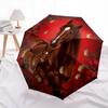 1 PC Automatic Folding Umbrella - Red Rose Horse Pattern, Portable & Foldable Design with 8 Ribs, Christmas Birthday Gifts
