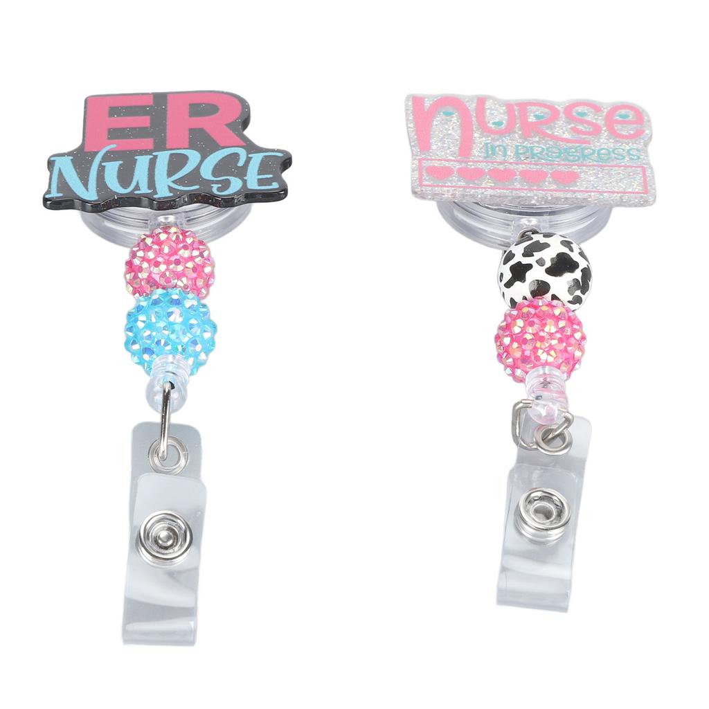 Nurse Badge Reel Holder Retractable Hand Painting Beaded Nursing Student Badge Reel Clip for Nursing