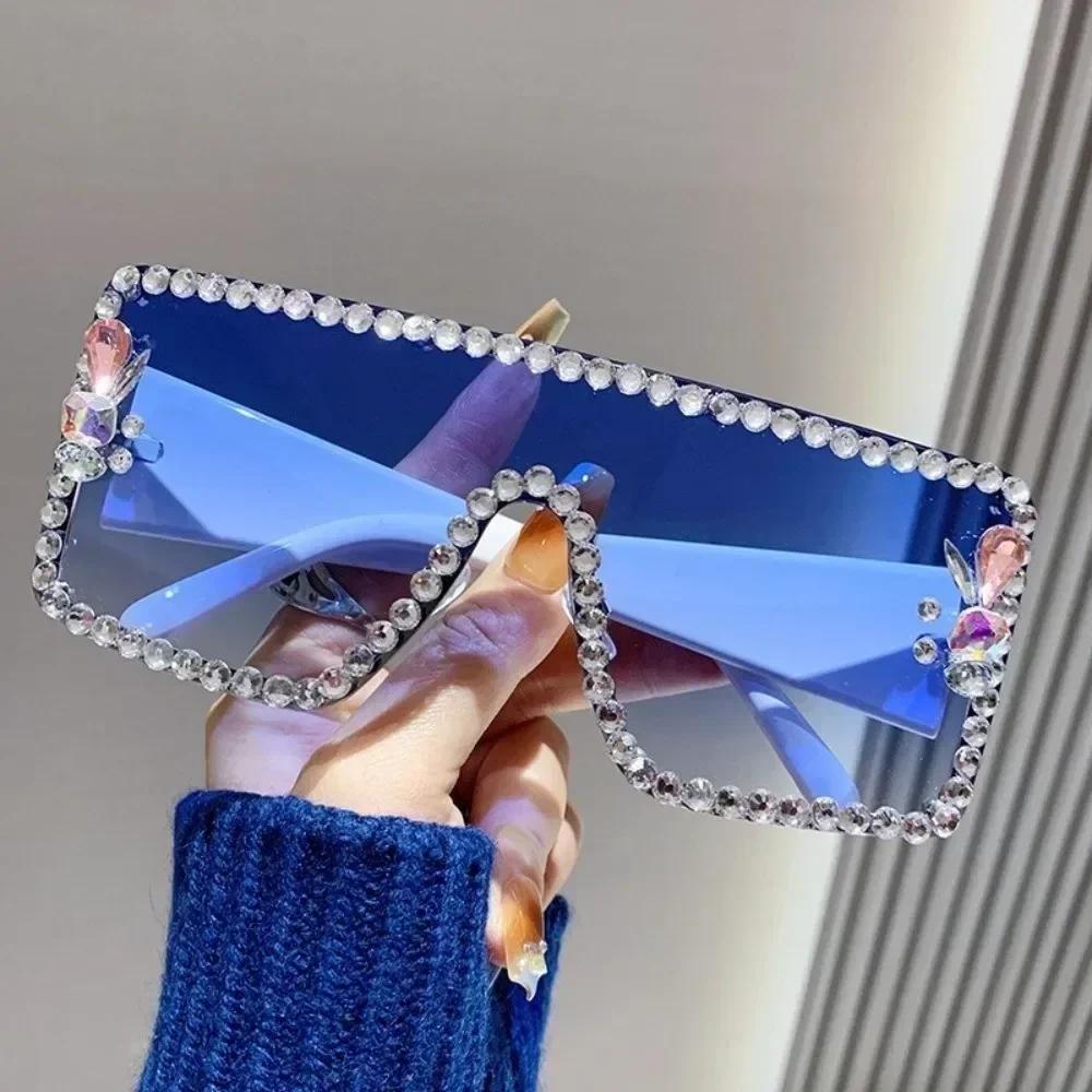 New UV400 Shades Large Frame Fashion Driving Goggles Diamond-set Eyewear for Outdoor Sports
